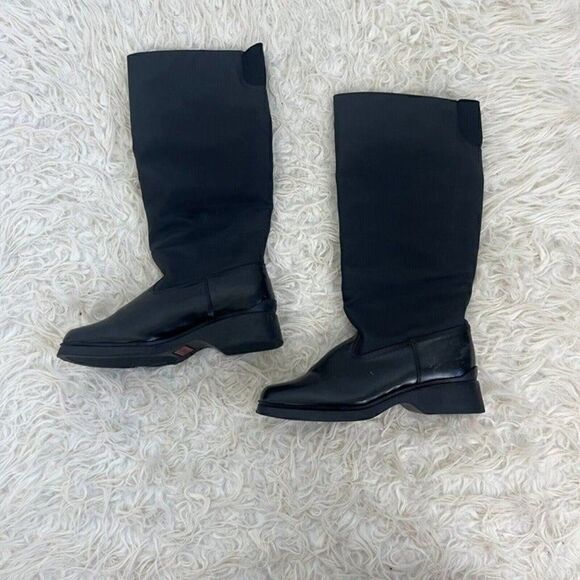 Bootalinos Shoes - Bootalinos Vintage Women's Midcalf Black Block Heel Boots Leather Canvas Sz 7.5